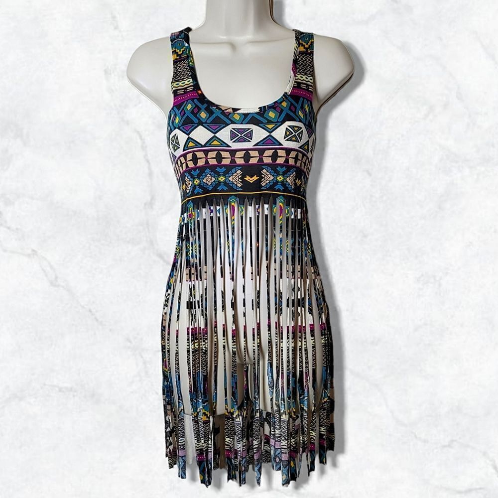 Rue 21 Fringe Aztec Boho Multicolor Cropped Tank Top
